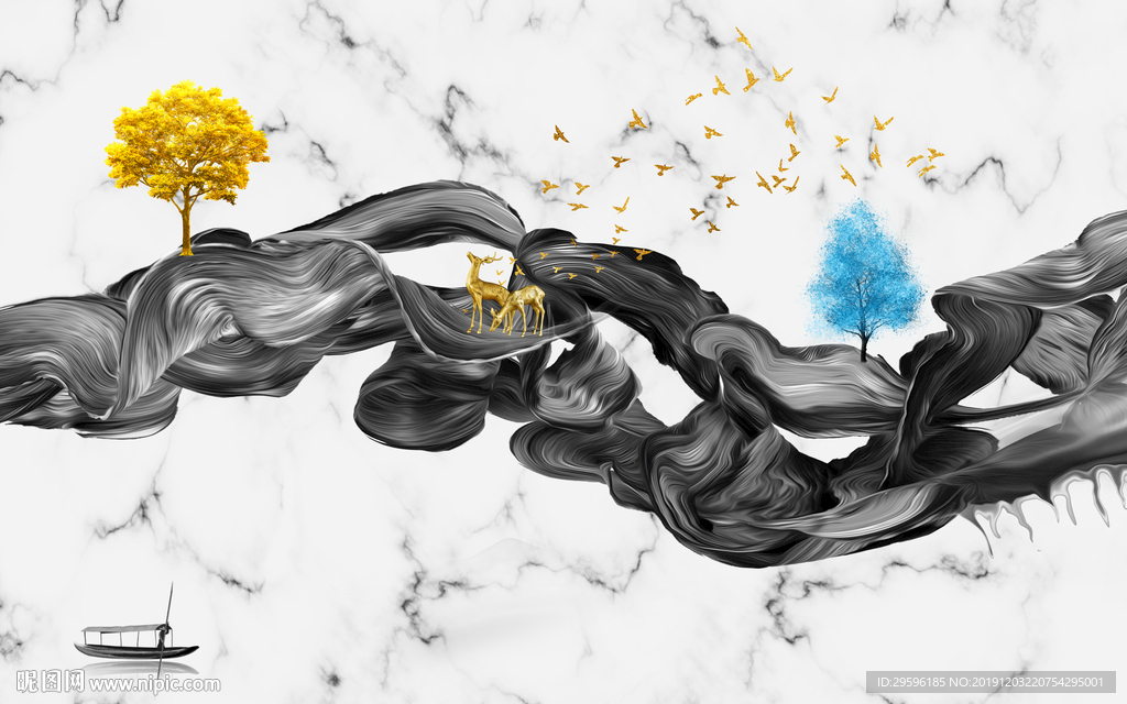 中式 背景山水画 TIF分层