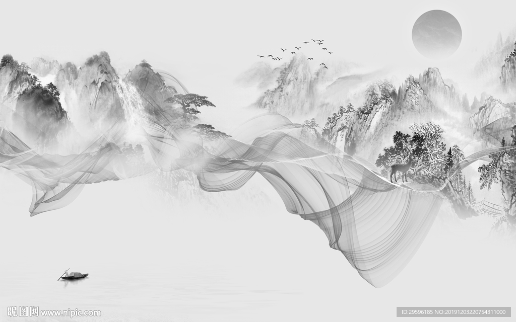 现代 背景山水画 TIF分层