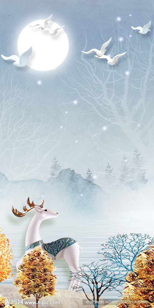 高清麋鹿玄关框画 TIF分层