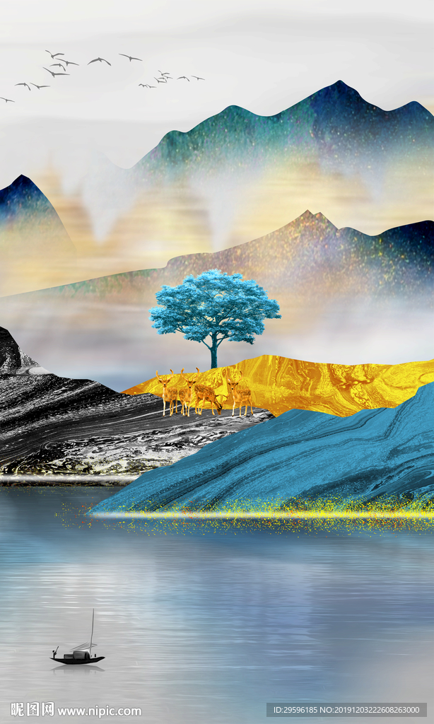 金色高清玄关框画 TIF分层