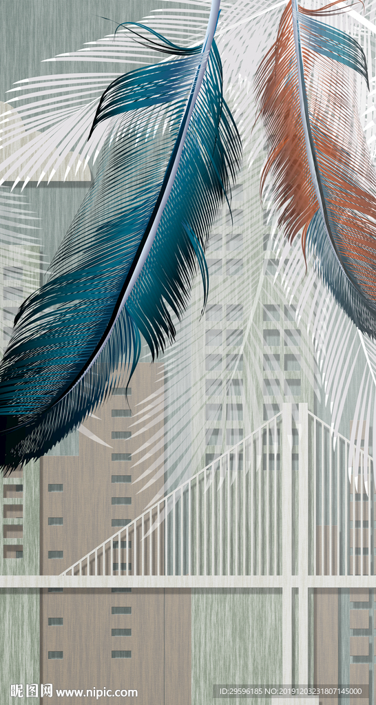 现代 高清羽毛框画 TIF分层