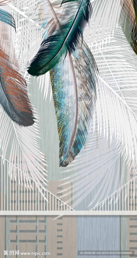 羽毛玄关框画 TIF分层