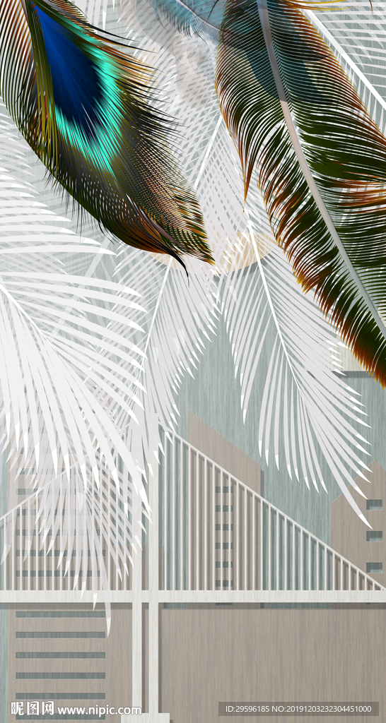 现代羽毛玄关框画 TIF分层