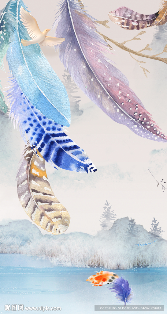 羽毛高清玄关框画 TIF分层