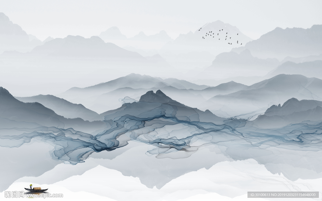 线条意境新山水画 TIF分层