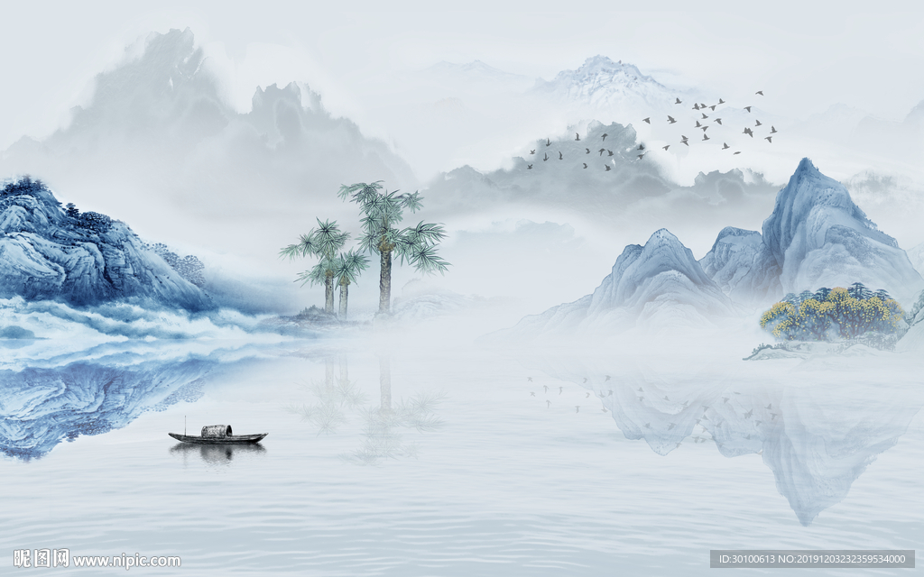 中式意境山水画 TIF分层