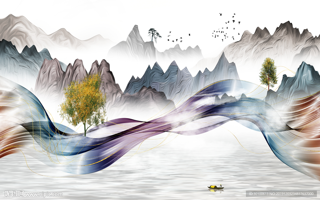 中国风意境新山水画 TIF分层