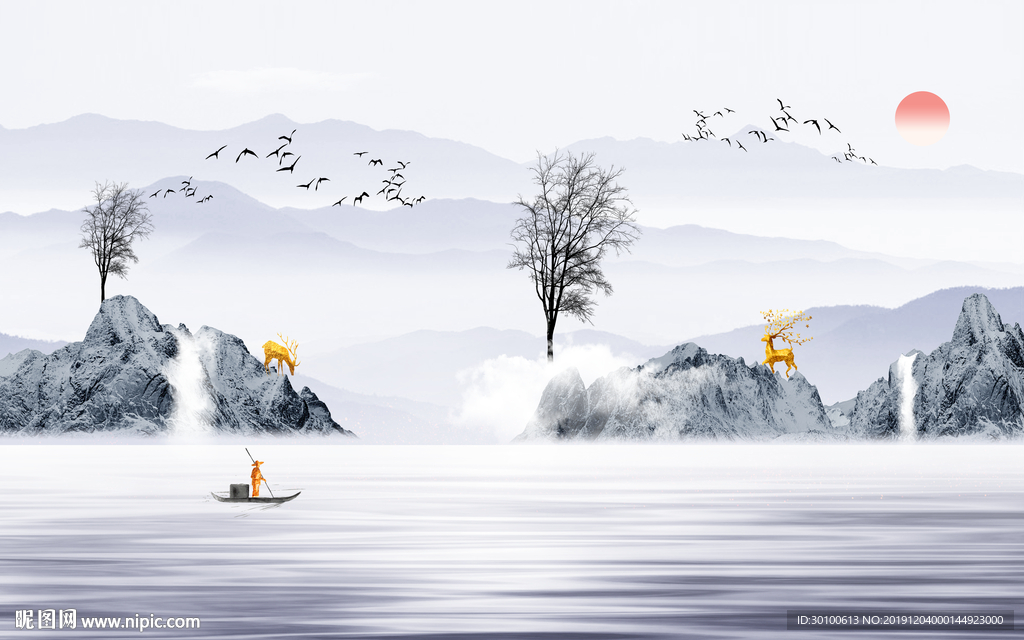 新中式意境新山水画 TIF分层