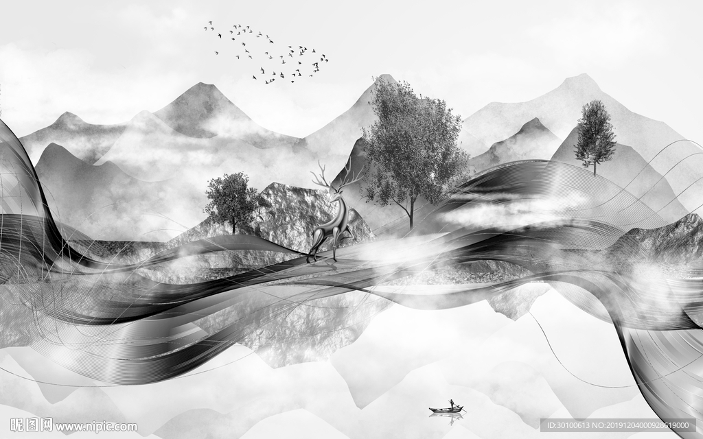 抽象意境新山水画 TIF分层