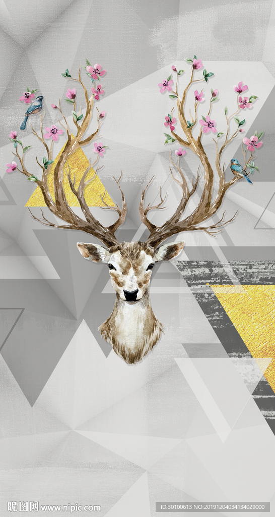 麋鹿玄关装饰画 TIF分层