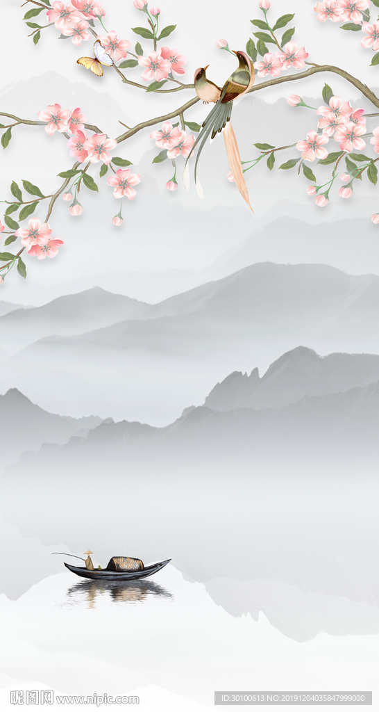 花鸟玄关新山水画 tif分层