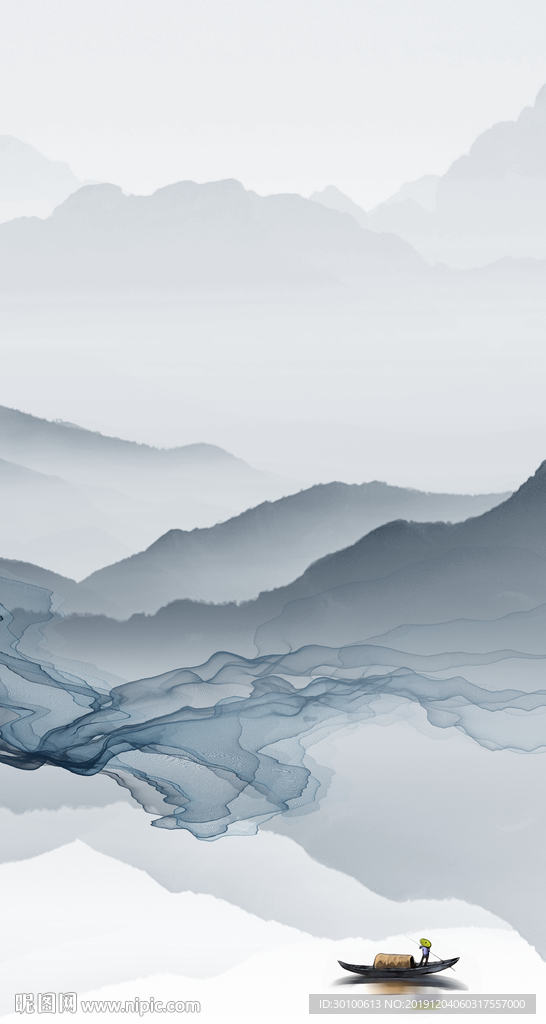 中式玄关新山水画 tif分层