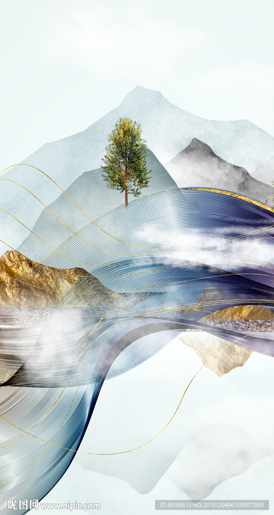 新中式山水玄关画 tif分层