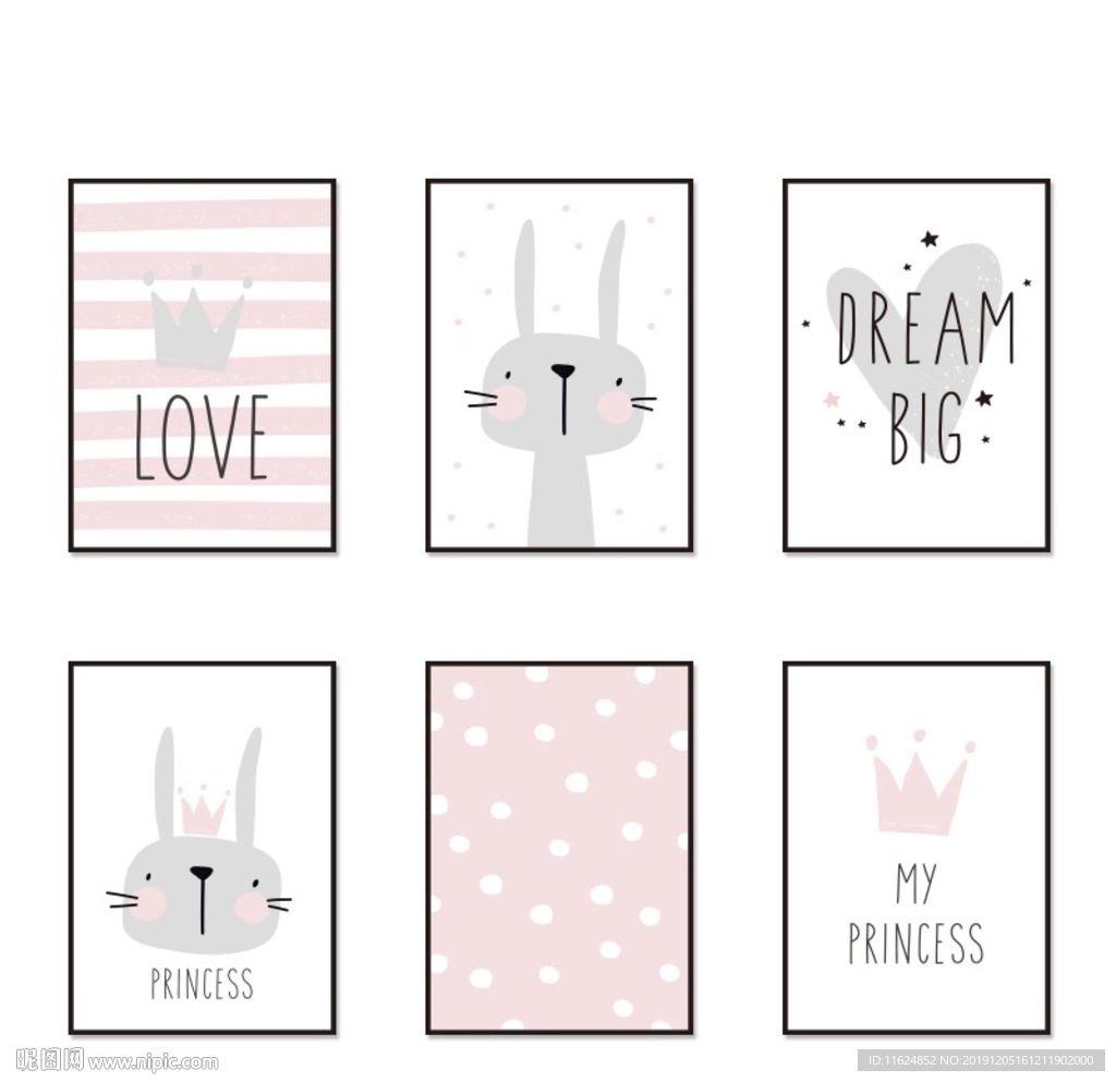 手绘卡通兔子公主房装饰画