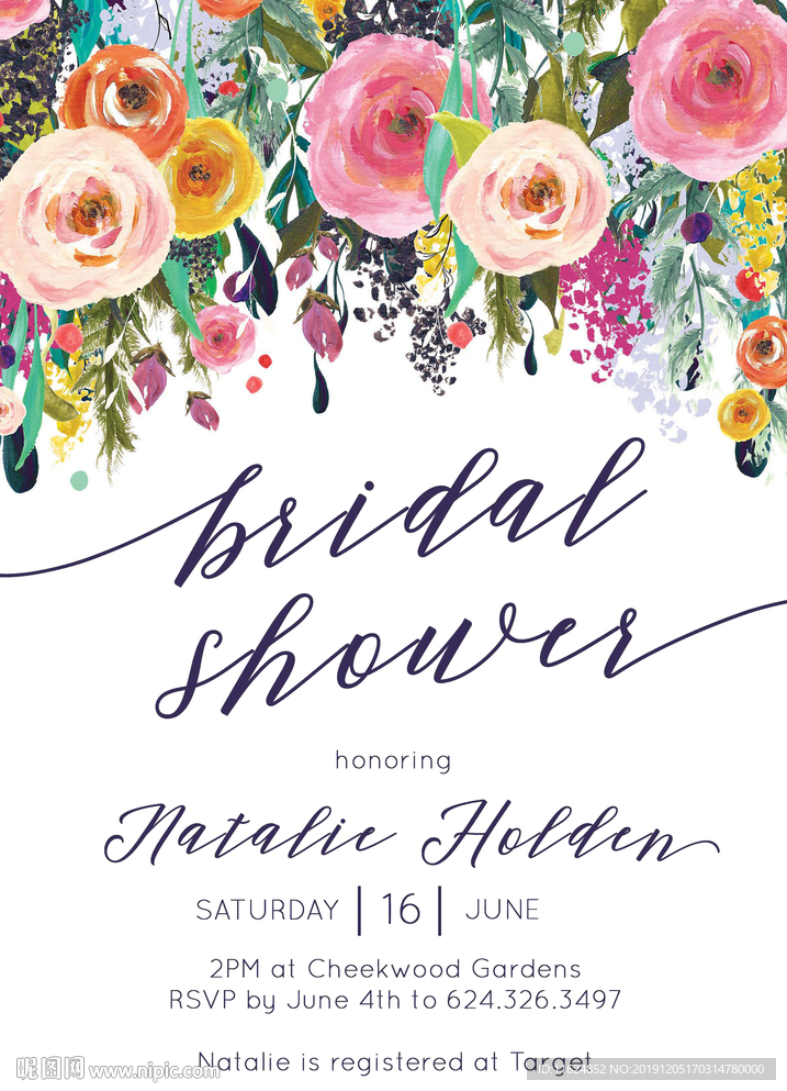 手绘卡通牡丹水彩画公主房装饰画