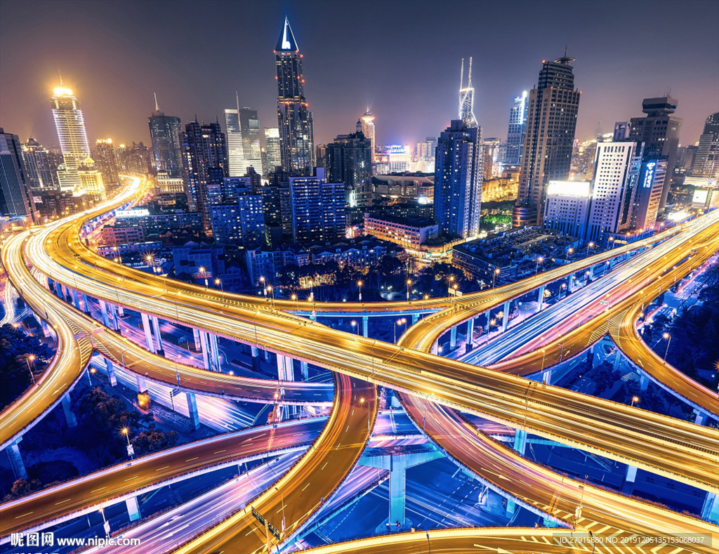 上海城市交通夜景背景墙