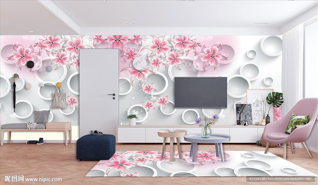 现代简约3D花朵立体电视背景墙