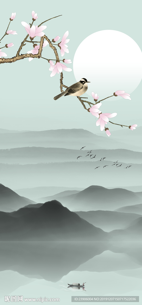 工笔花鸟画 玄关花鸟装饰画