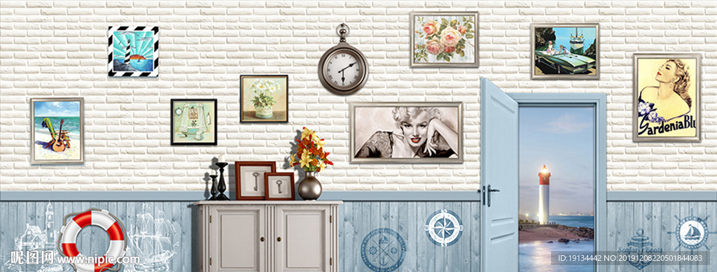 地中海风全屋背景墙壁画