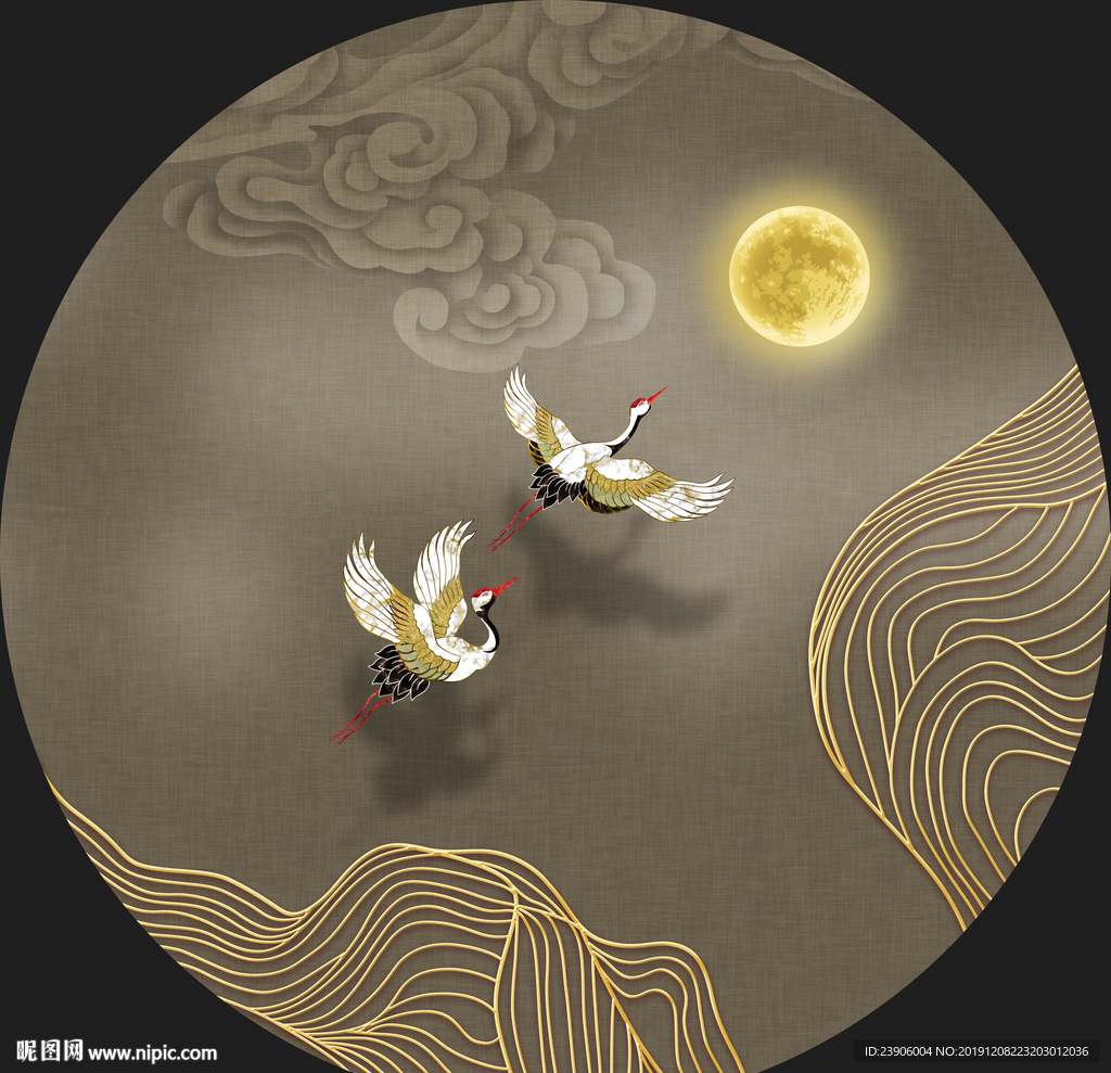 国潮新中式仙鹤祥云吉祥如意