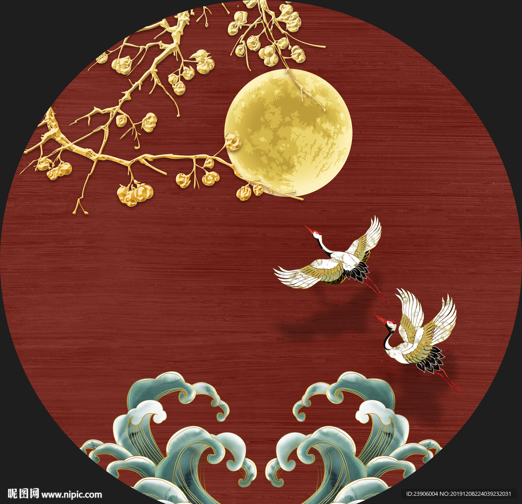 国潮新中式仙鹤祥云吉祥如意装饰