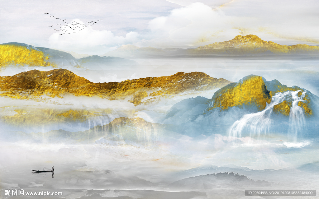 石纹山水意境墙画 TIF分层