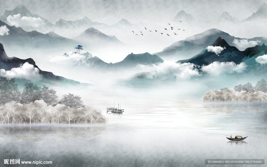 高清 山水意境墙画 TIF分层