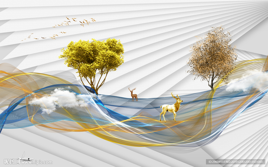 几何欧式背景墙画 TIF分层