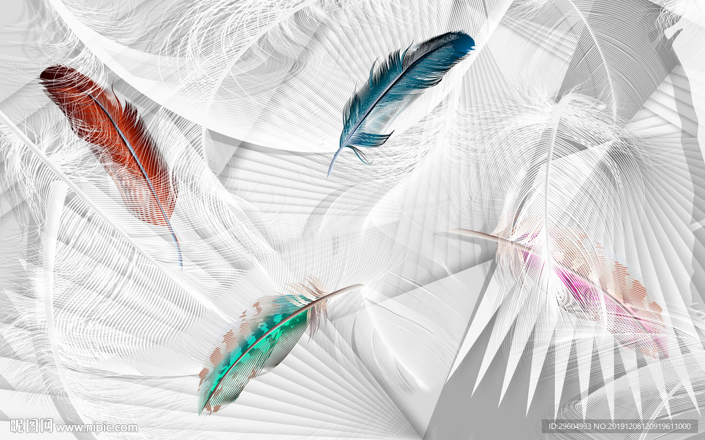 羽毛欧式背景墙画 TIF分层