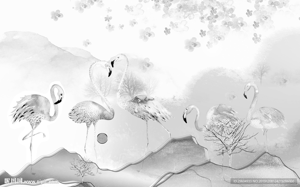 简约山水情国画 TIF分层