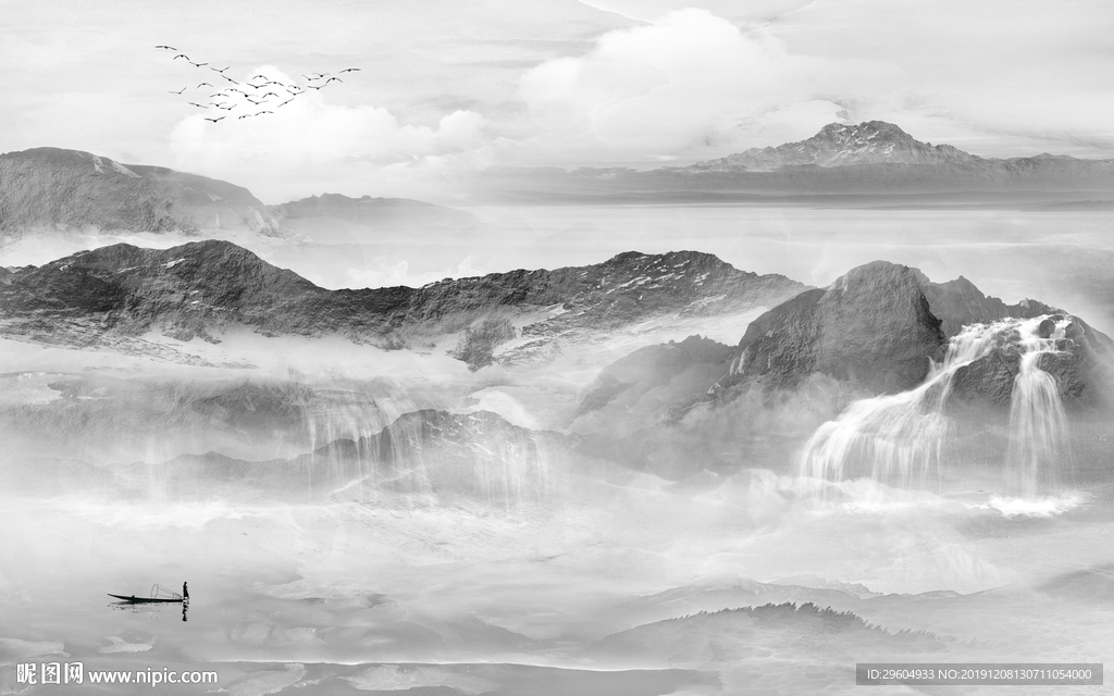 石纹山水情国画 TIF分层