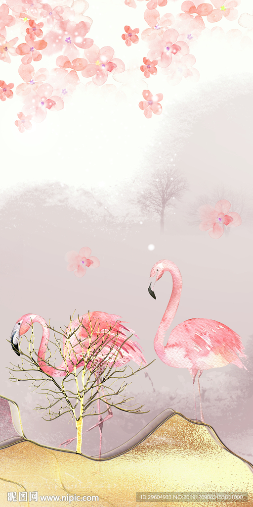 火烈鸟玄关高档挂画 TIF分层