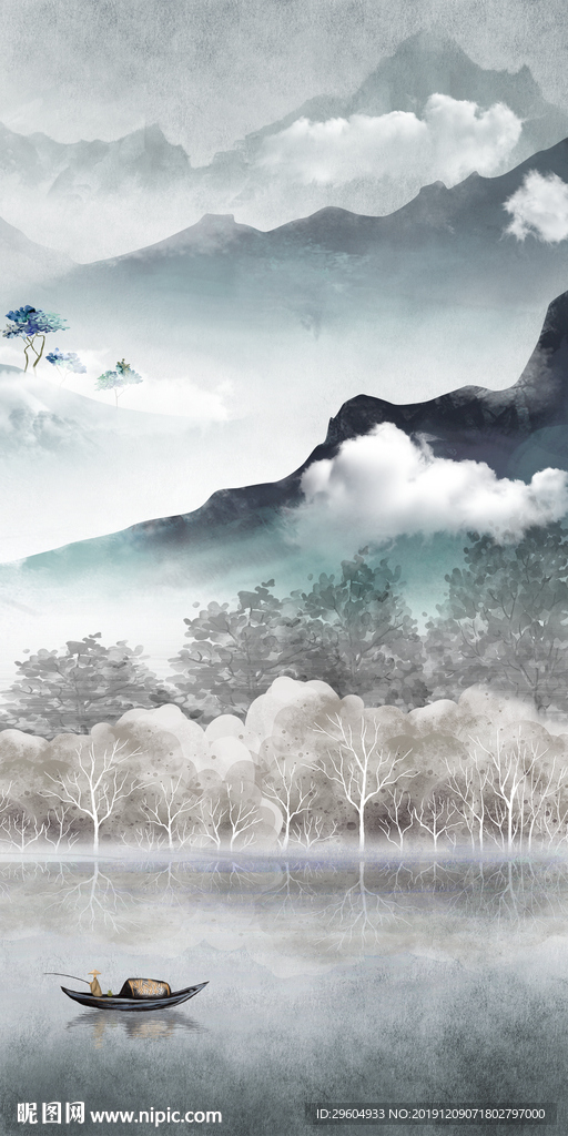 高档 山水画玄关 TIF分层