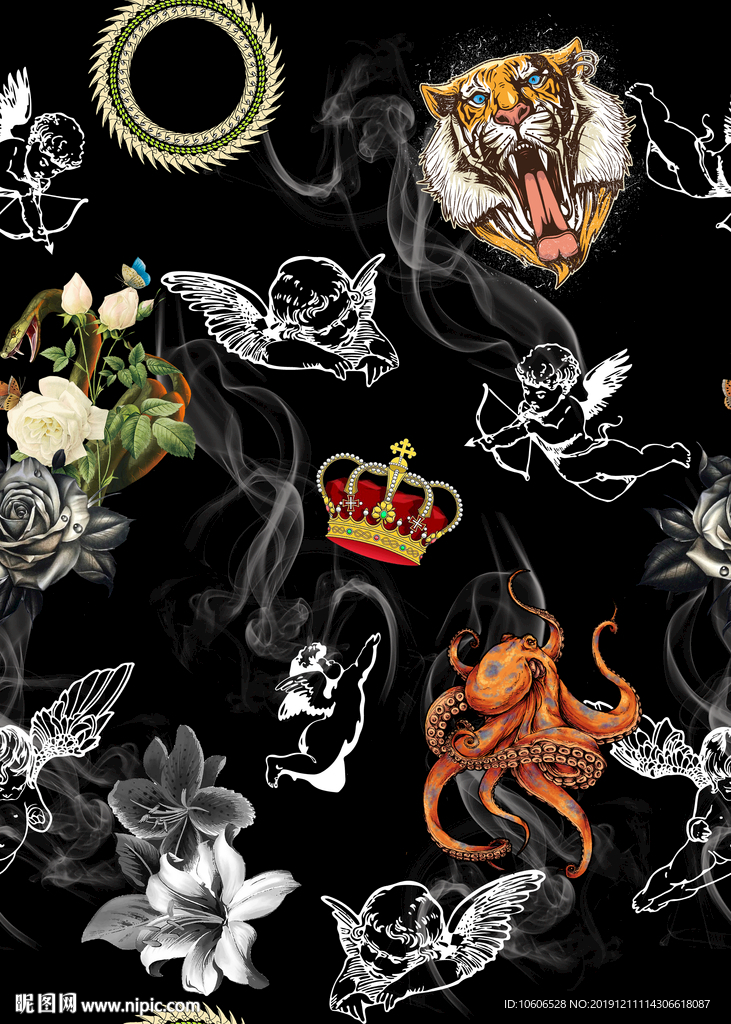 潮牌男装数码印花设计图案