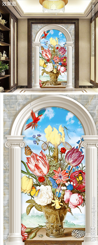 欧式油画花卉玄关
