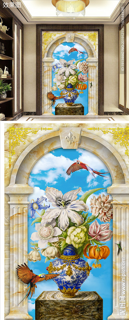 欧式复古油画3D玄关