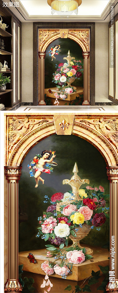 复古油画花卉欧式玄关