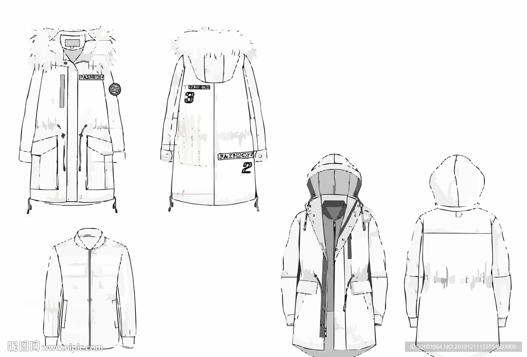 棉服羽绒服手绘设计稿高清图