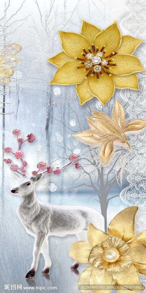 玄关高档麋鹿挂画 TIF分层