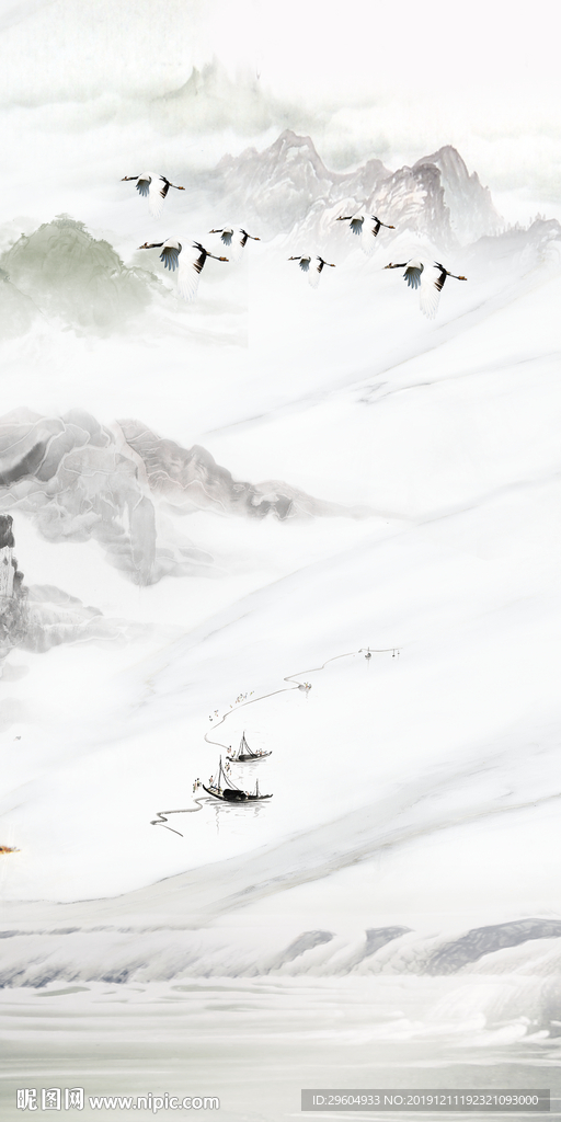 爵士白山水国画玄关 TIF分层