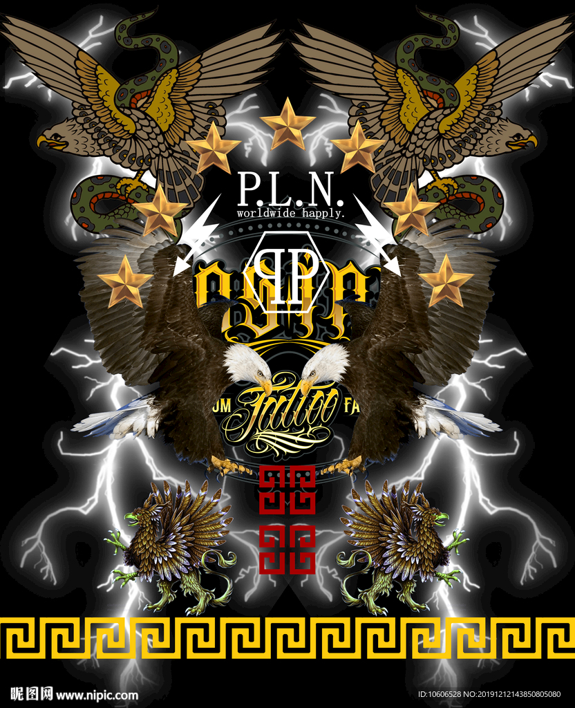 潮牌男装数码印花设计图案