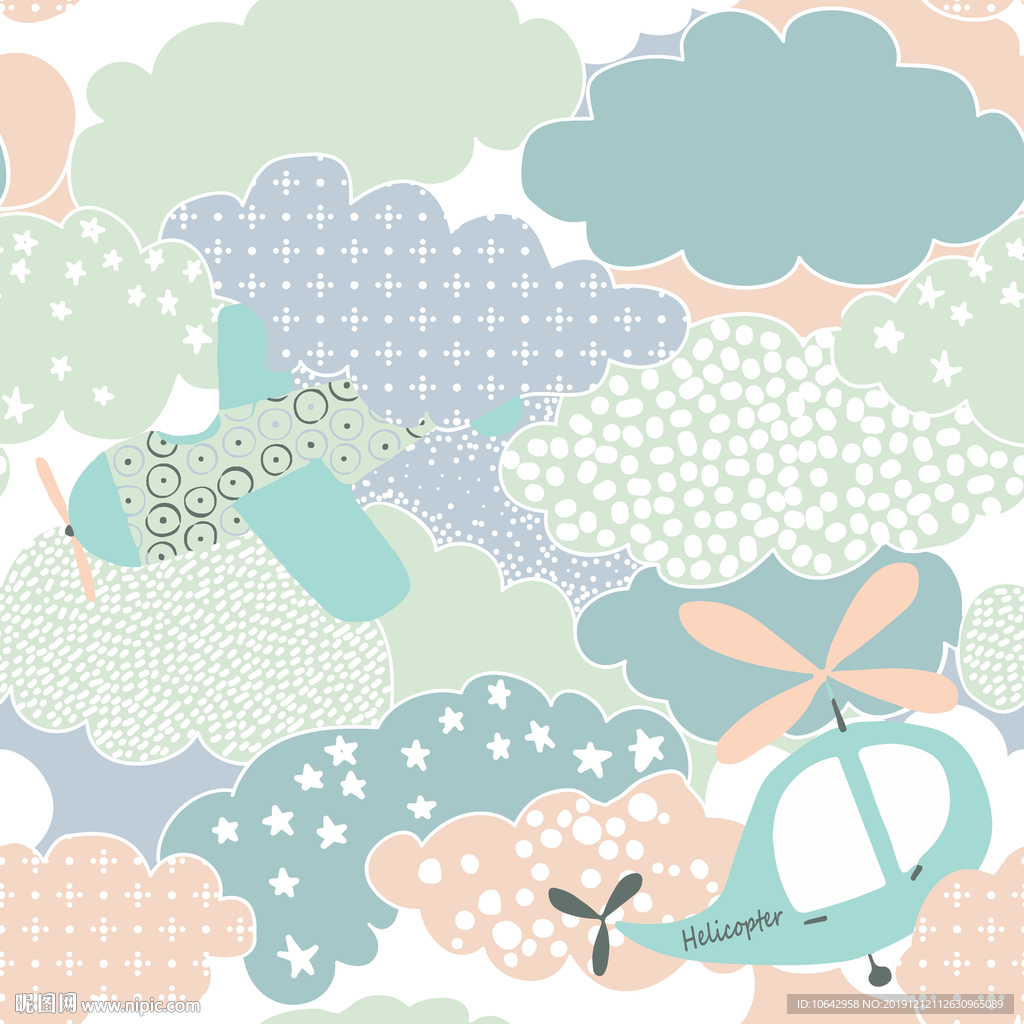 飞机云朵卡通图案