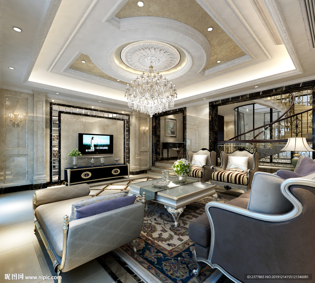 欧式奢华别墅豪宅装修客厅效果图