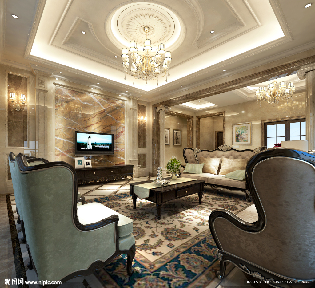 欧式奢华别墅豪宅装修客厅效果图