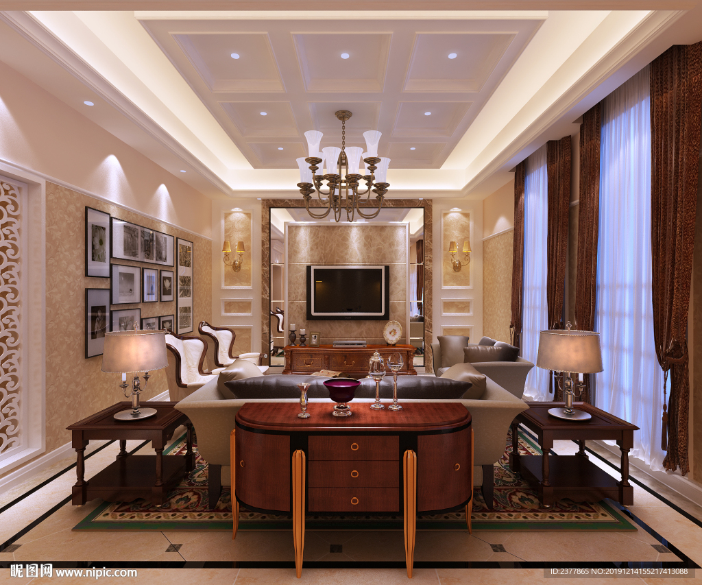 美式别墅豪宅装修客厅效果图