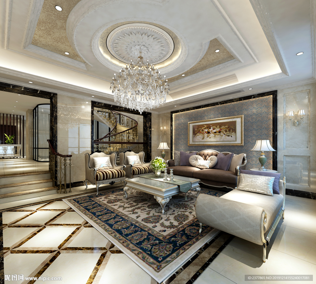 欧式奢华豪宅别墅装修客厅效果图