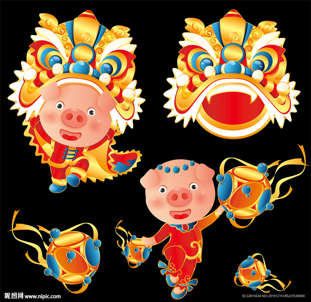 矢量舞狮舞龙舞绣球