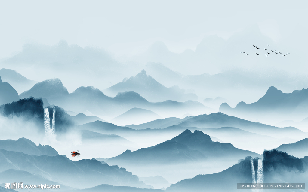 中式 古风山水画 TIF分层