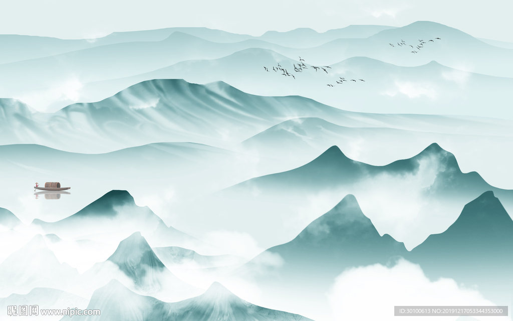 新中式古风山水画 TIF分层