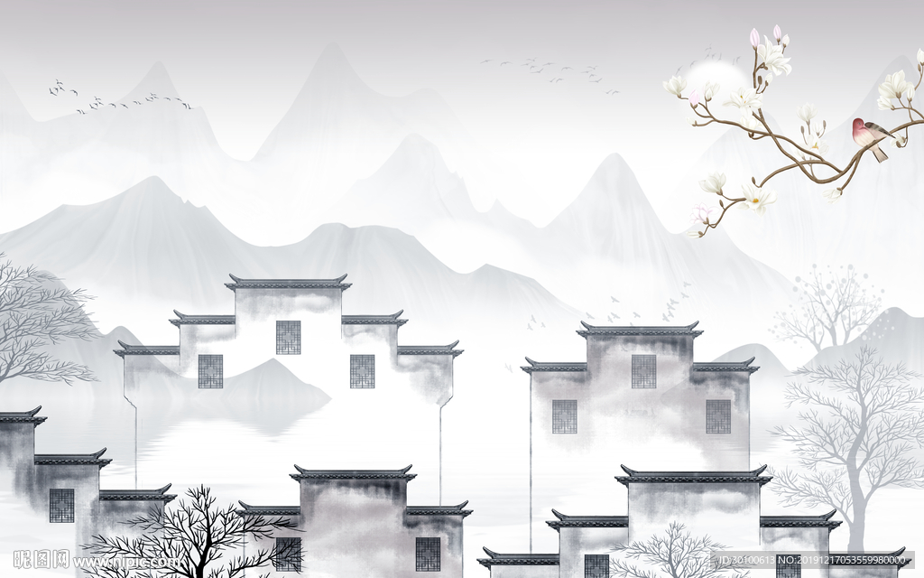 徽派古风新山水画 TIF分层